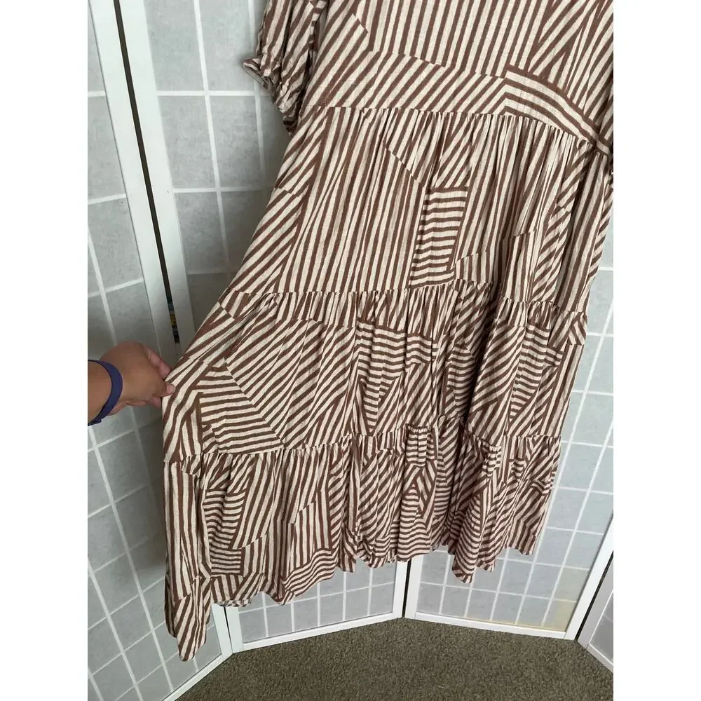 Mister Zimi Lottie Sahara Maxi Dress 12 Neutral Stripe Boho Lagenlook Pockets - Picture 6 of 9